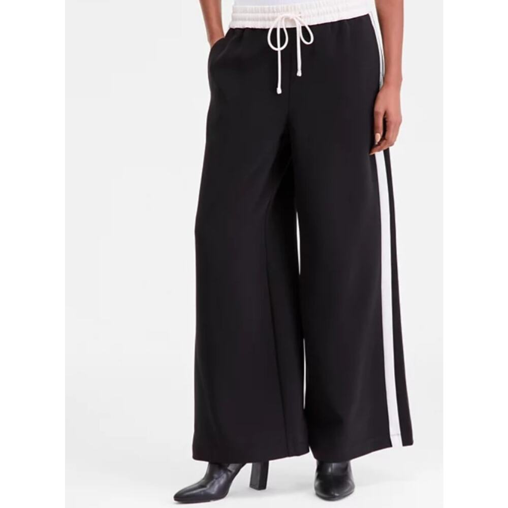 INC International Concepts Women's Wide-Leg Side-Stripe Drawstring Pants